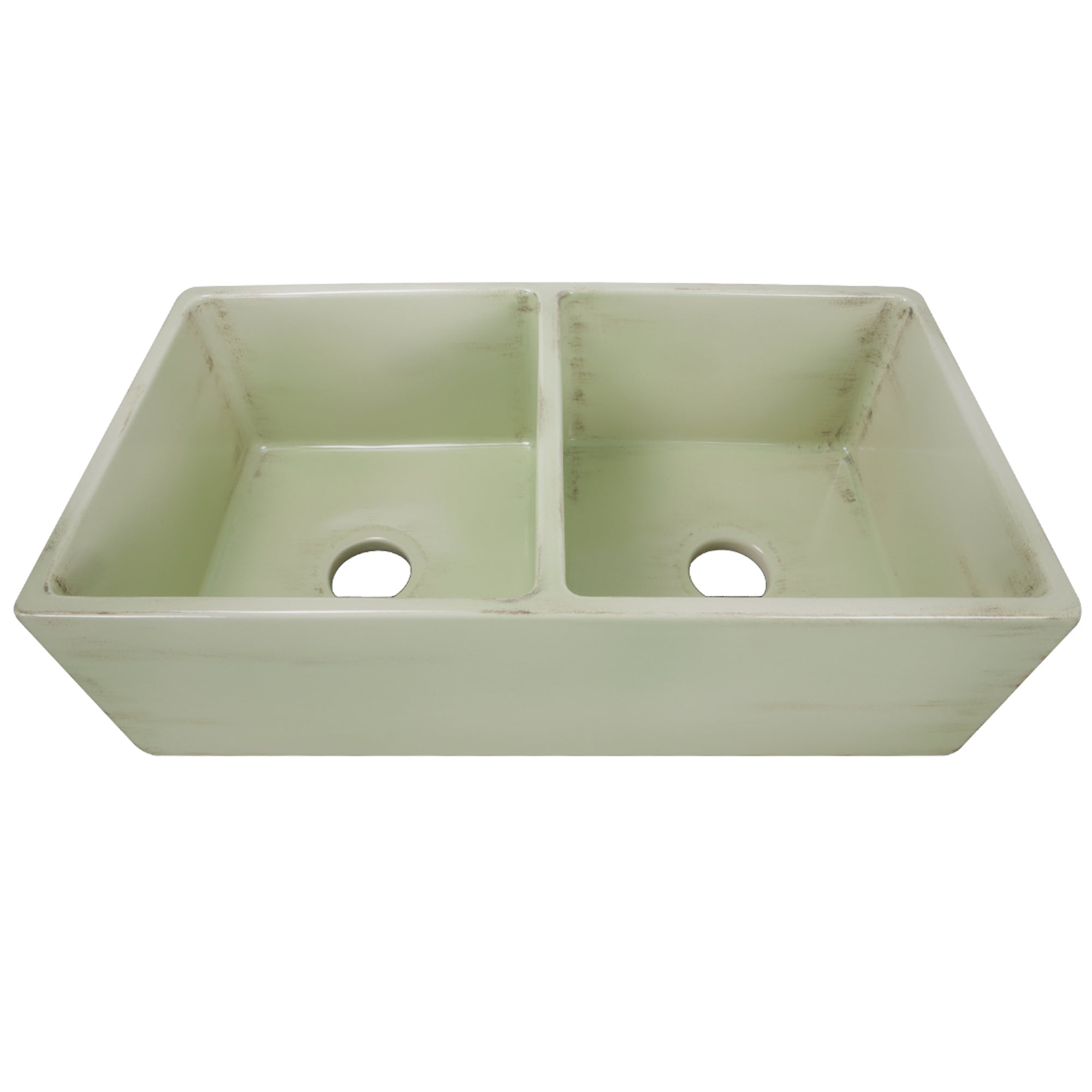 Nantucket Sinks Vineyard 33" Fireclay Farmhouse Sink, Double Bowl, Light Green, FCFS3318D-ShabbyGreen - The Sink Boutique