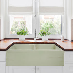 Alternate Image for Nantucket Sinks Vineyard 33" Fireclay Farmhouse Sink, Double Bowl, Light Green, FCFS3318D-ShabbyGreen