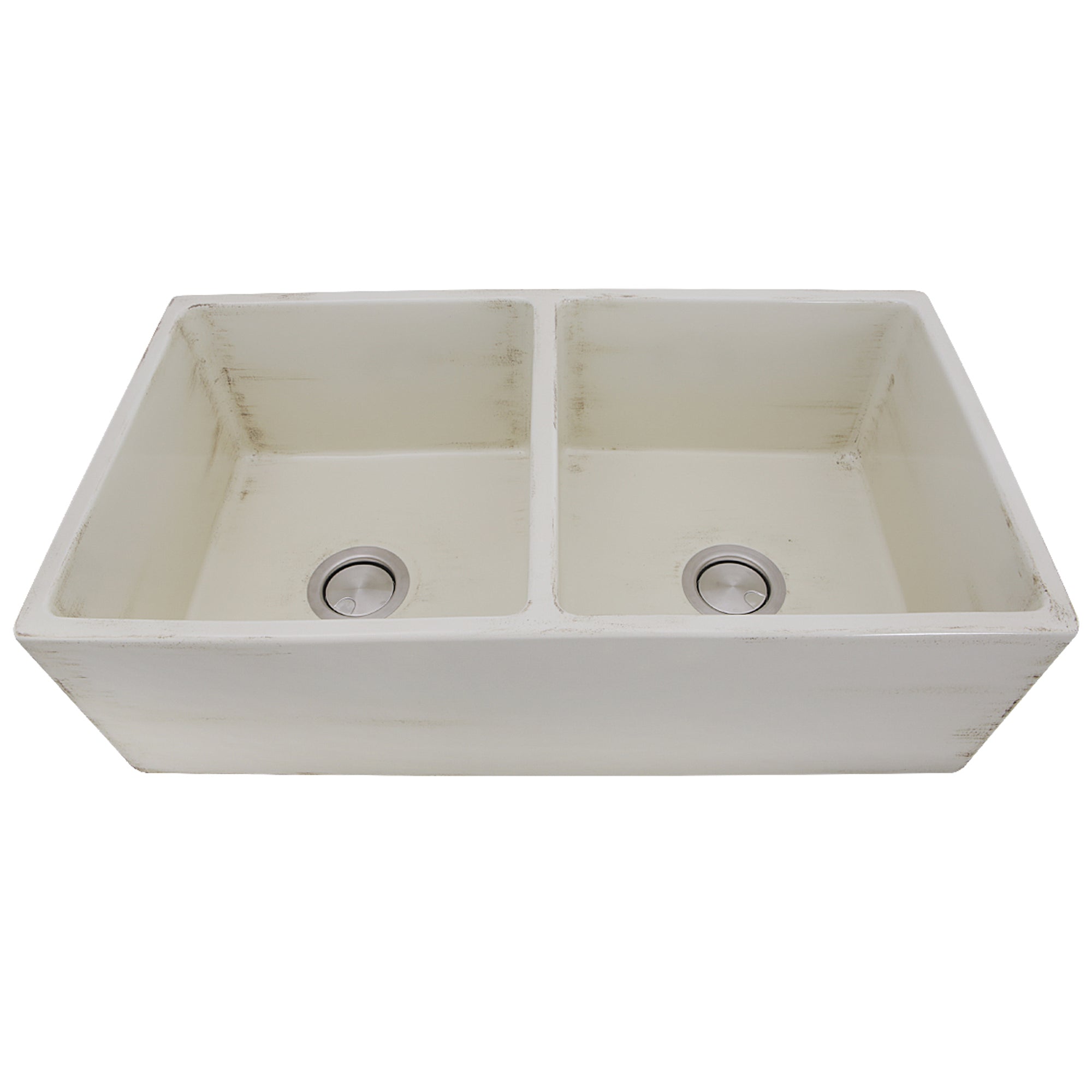 Nantucket Sinks Vineyard 33" Fireclay Farmhouse Sink, Double Bowl, Pale Yellow, FCFS3318D-ShabbyStraw - The Sink Boutique