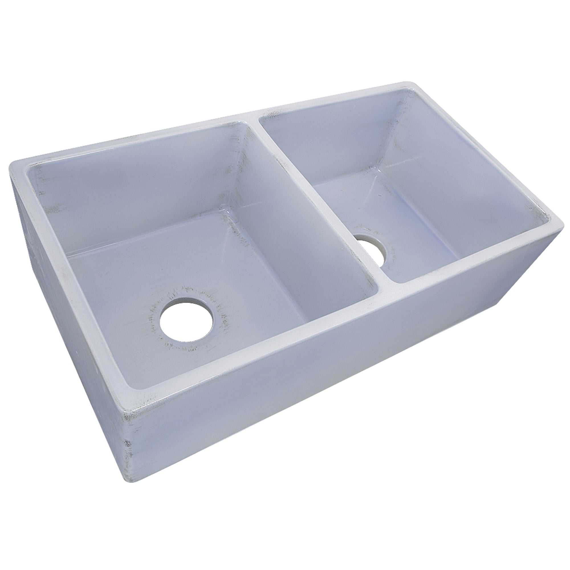 Nantucket Sinks Vineyard 33" Fireclay Farmhouse Sink, Double Bowl, Light Blue, FCFS3318D-ShabbySugar - The Sink Boutique