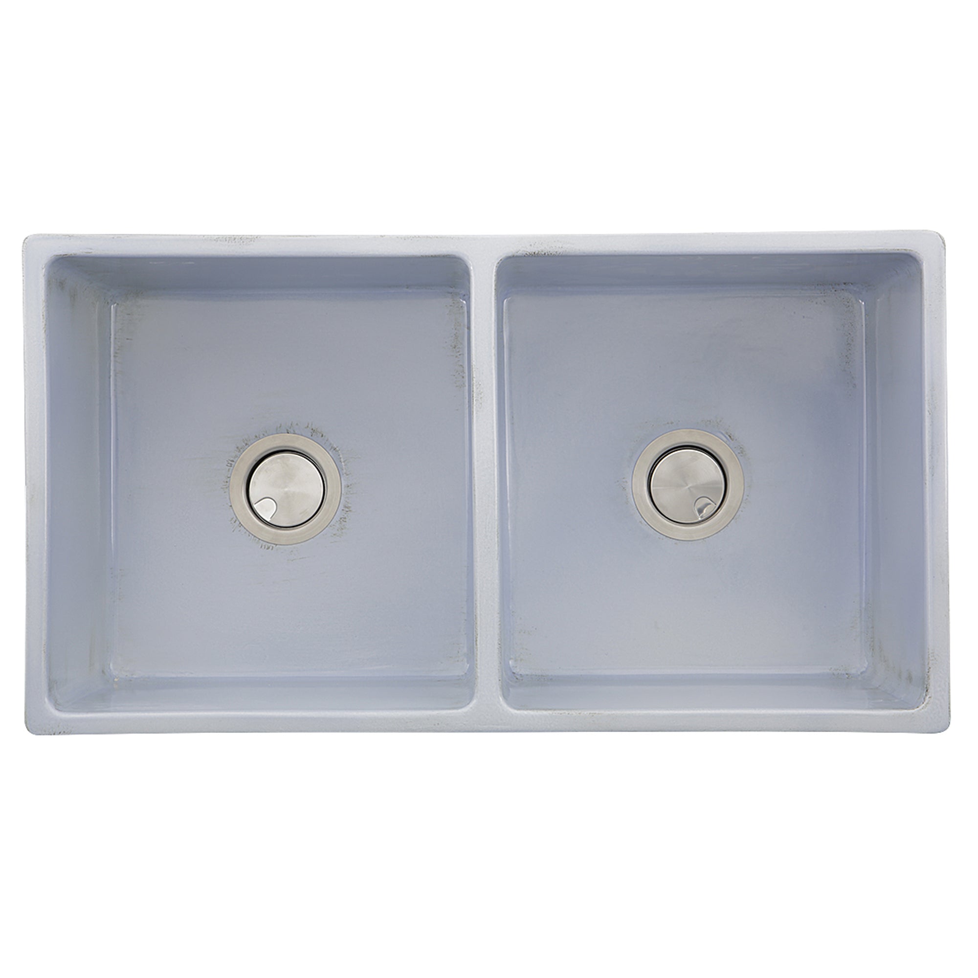 Nantucket Sinks Vineyard 33" Fireclay Farmhouse Sink, Double Bowl, Light Blue, FCFS3318D-ShabbySugar - The Sink Boutique