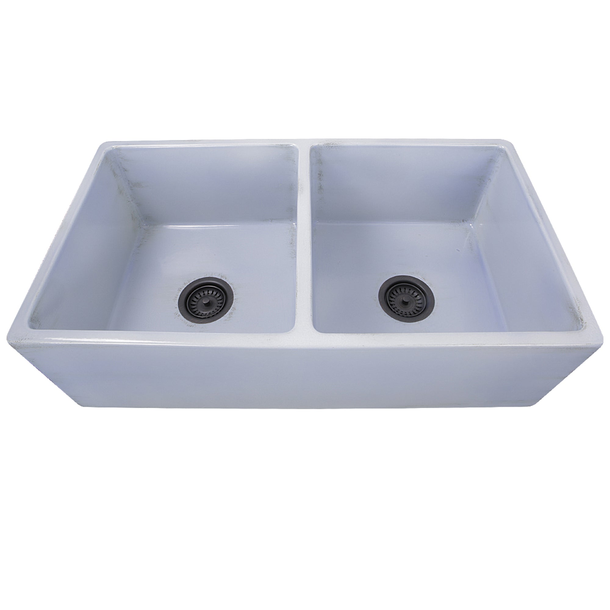 Nantucket Sinks Vineyard 33" Fireclay Farmhouse Sink, Double Bowl, Light Blue, FCFS3318D-ShabbySugar - The Sink Boutique