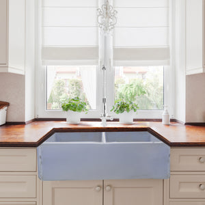 Alternate Image for Nantucket Sinks Vineyard 33" Fireclay Farmhouse Sink, Double Bowl, Light Blue, FCFS3318D-ShabbySugar