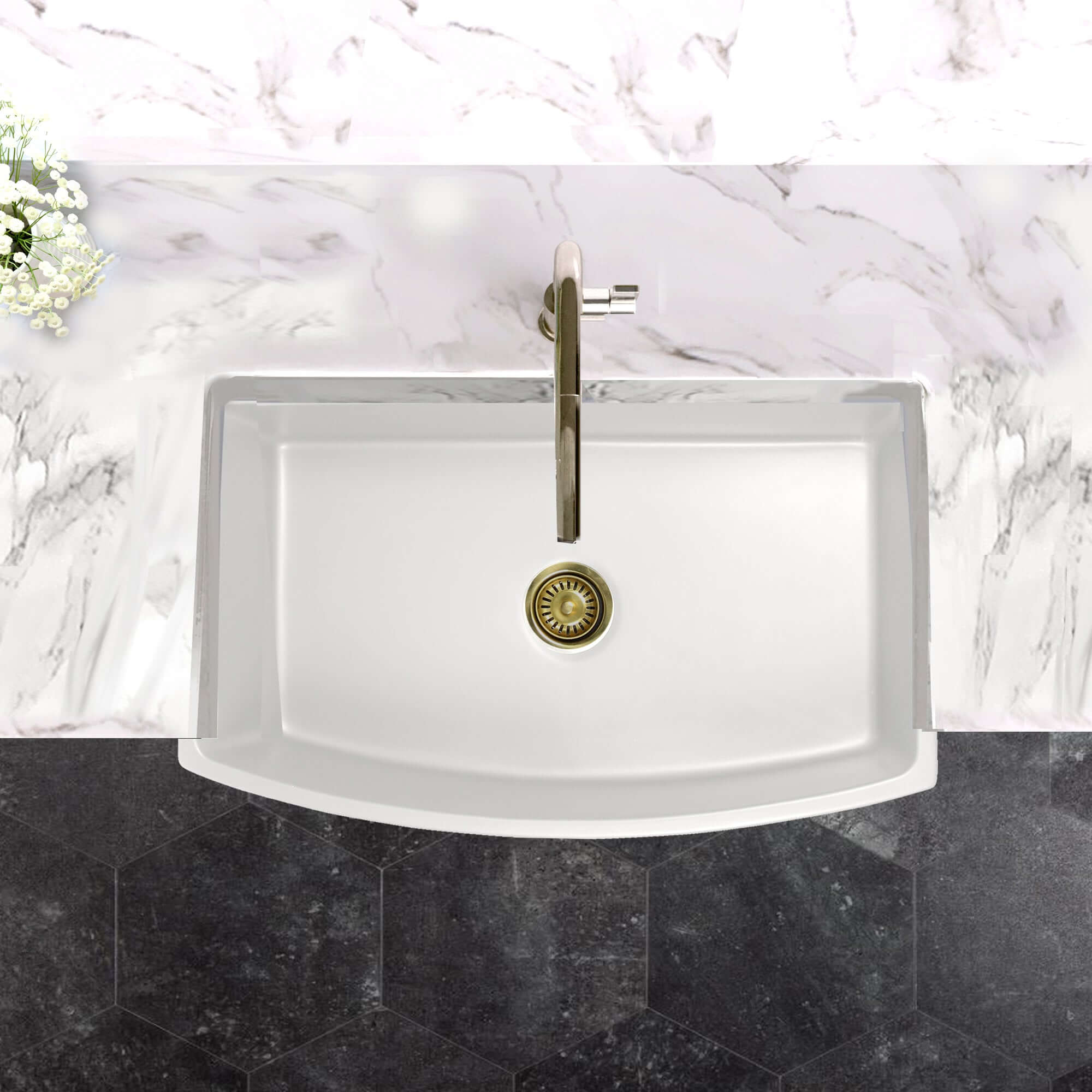 Nantucket Sinks Vineyard 33" Fireclay Farmhouse Sink, White, FCFS3320CA-W