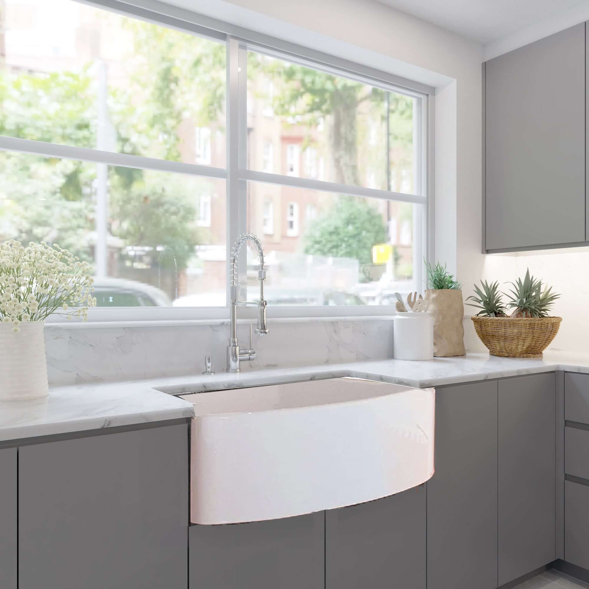 Nantucket Sinks Vineyard 33" Fireclay Farmhouse Sink, White, FCFS3320CA-W