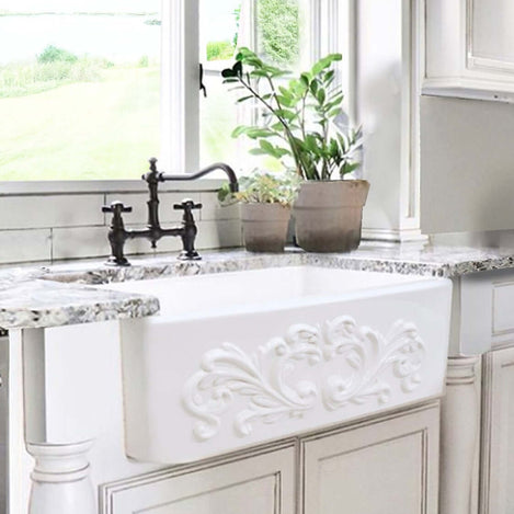 Alternate Image for Nantucket Sinks Vineyard 33' Fireclay Farmhouse Sink, White, FCFS3320S-Filigree