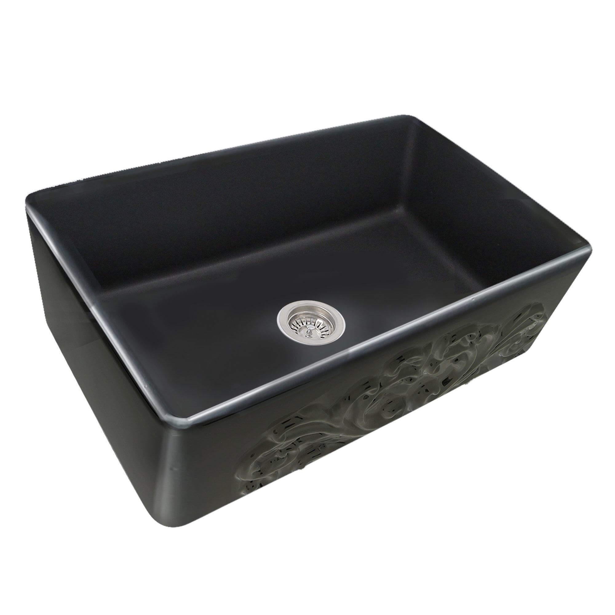 Nantucket Sinks Vineyard 33" Fireclay Farmhouse Sink, Matte Black, FCFS3320S-FiligreeMBL