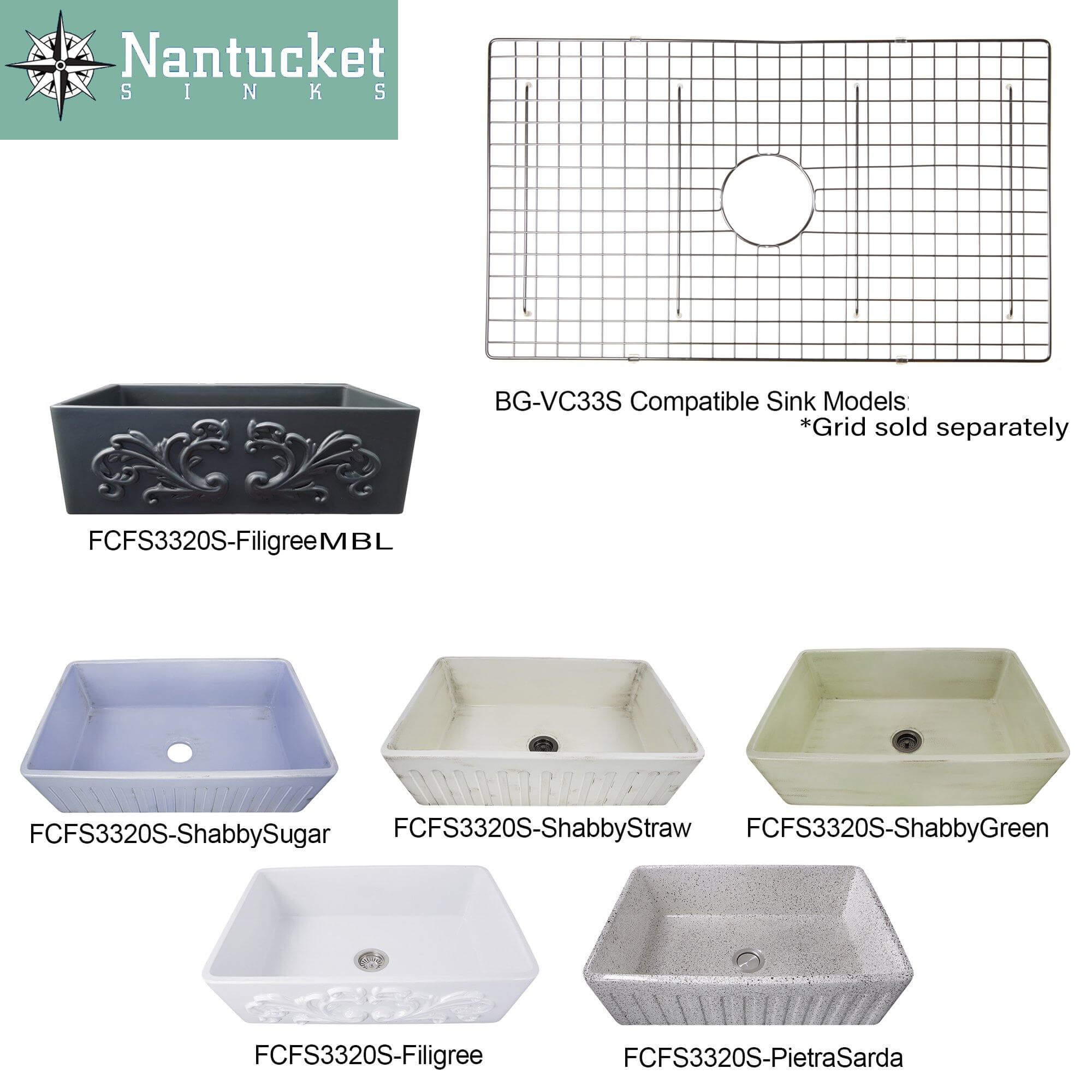 Nantucket Sinks Vineyard 33" Fireclay Farmhouse Sink, Matte Black, FCFS3320S-FiligreeMBL - The Sink Boutique