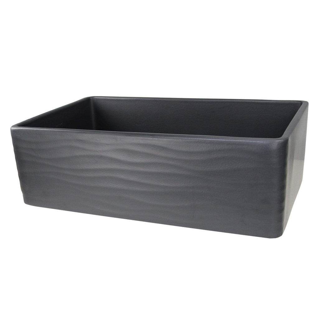 Nantucket Sinks Vineyard 33" Fireclay Farmhouse Sink, Matte Black, FCFS3320S-MB-Waves