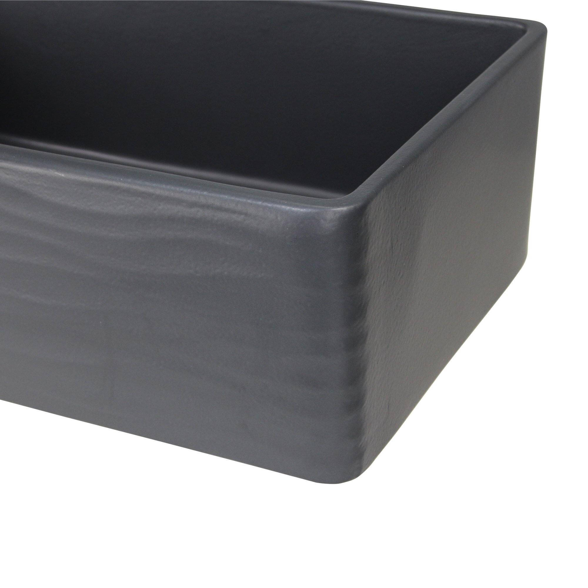 Nantucket Sinks Vineyard 33" Fireclay Farmhouse Sink, Matte Black, FCFS3320S-MB-Waves - The Sink Boutique