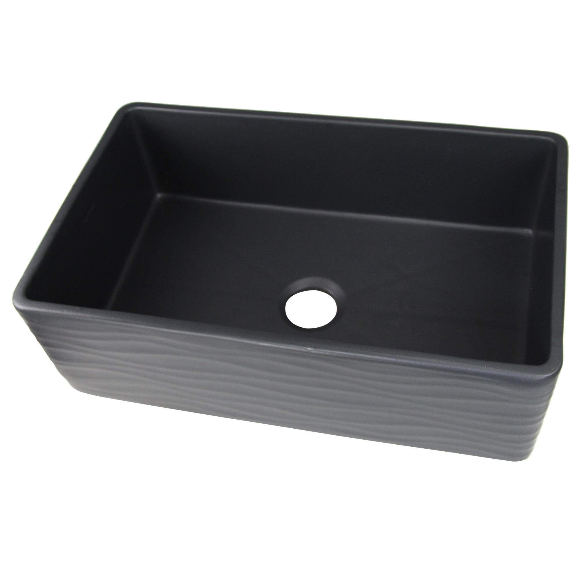 Nantucket Sinks Vineyard 33" Fireclay Farmhouse Sink, Matte Black, FCFS3320S-MB-Waves