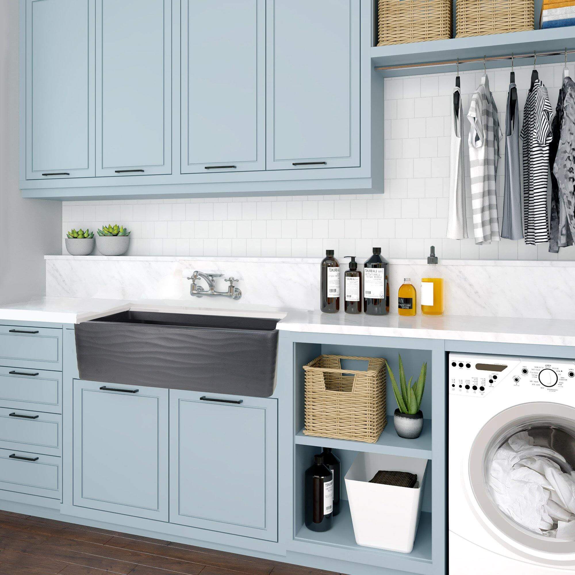 Nantucket Sinks Vineyard 33" Fireclay Farmhouse Sink, Matte Black, FCFS3320S-MB-Waves - The Sink Boutique