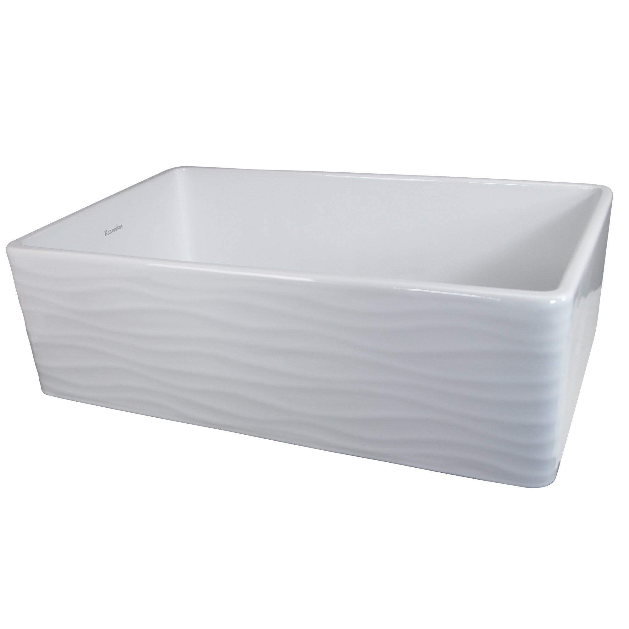 Nantucket Sinks Vineyard 33" Fireclay Farmhouse Sink, White, FCFS3320S-W-Waves - The Sink Boutique