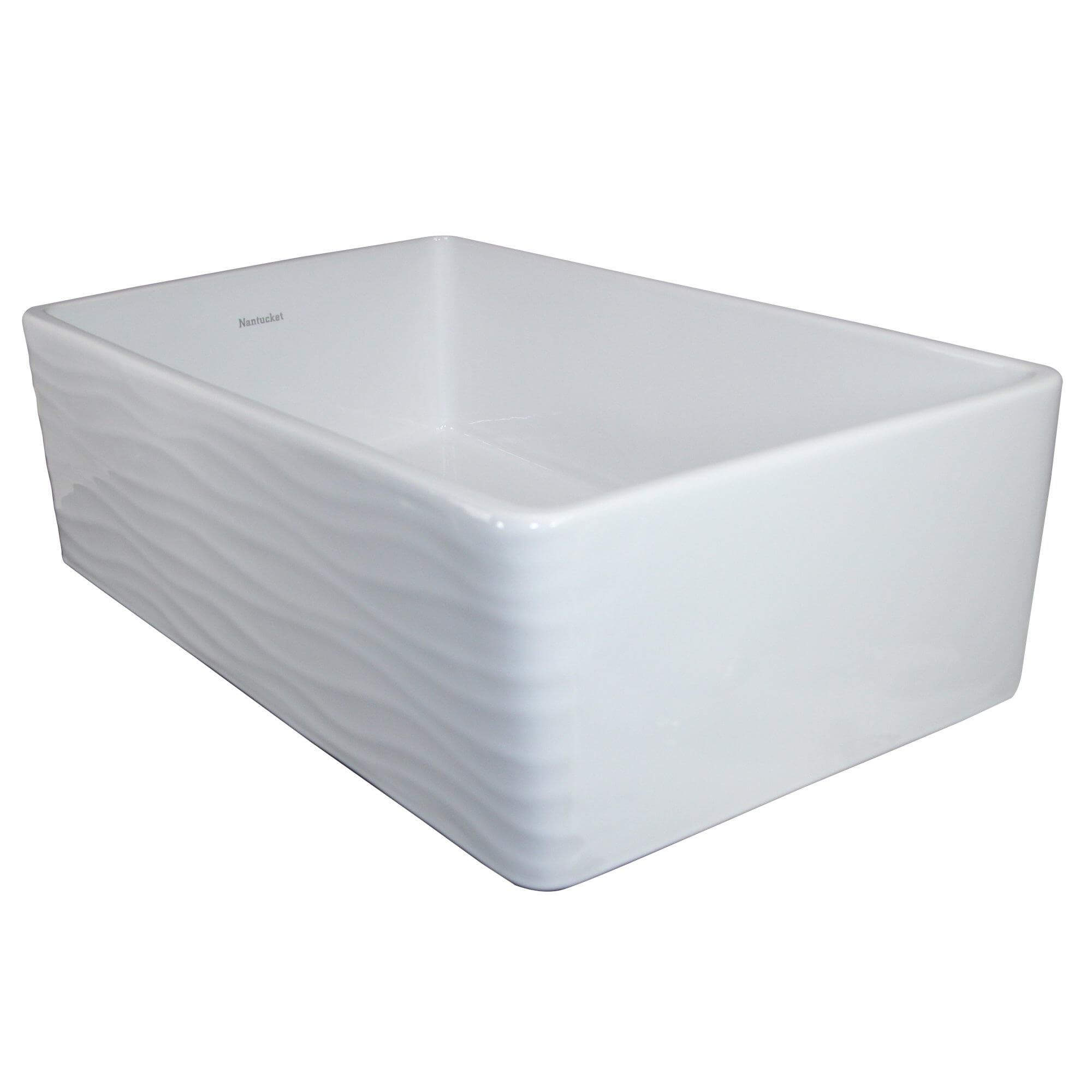 Nantucket Sinks Vineyard 33" Fireclay Farmhouse Sink, White, FCFS3320S-W-Waves