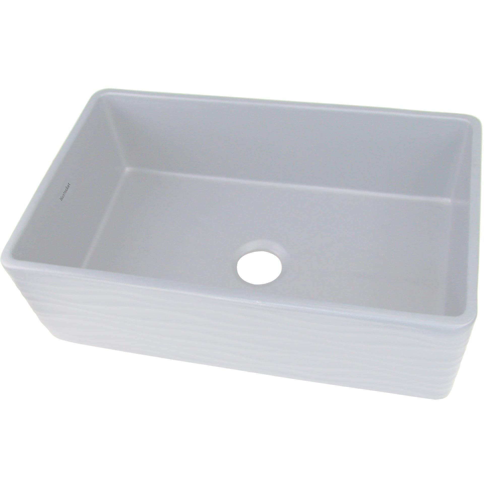 Nantucket Sinks Vineyard 33" Fireclay Farmhouse Sink, White, FCFS3320S-W-Waves - The Sink Boutique