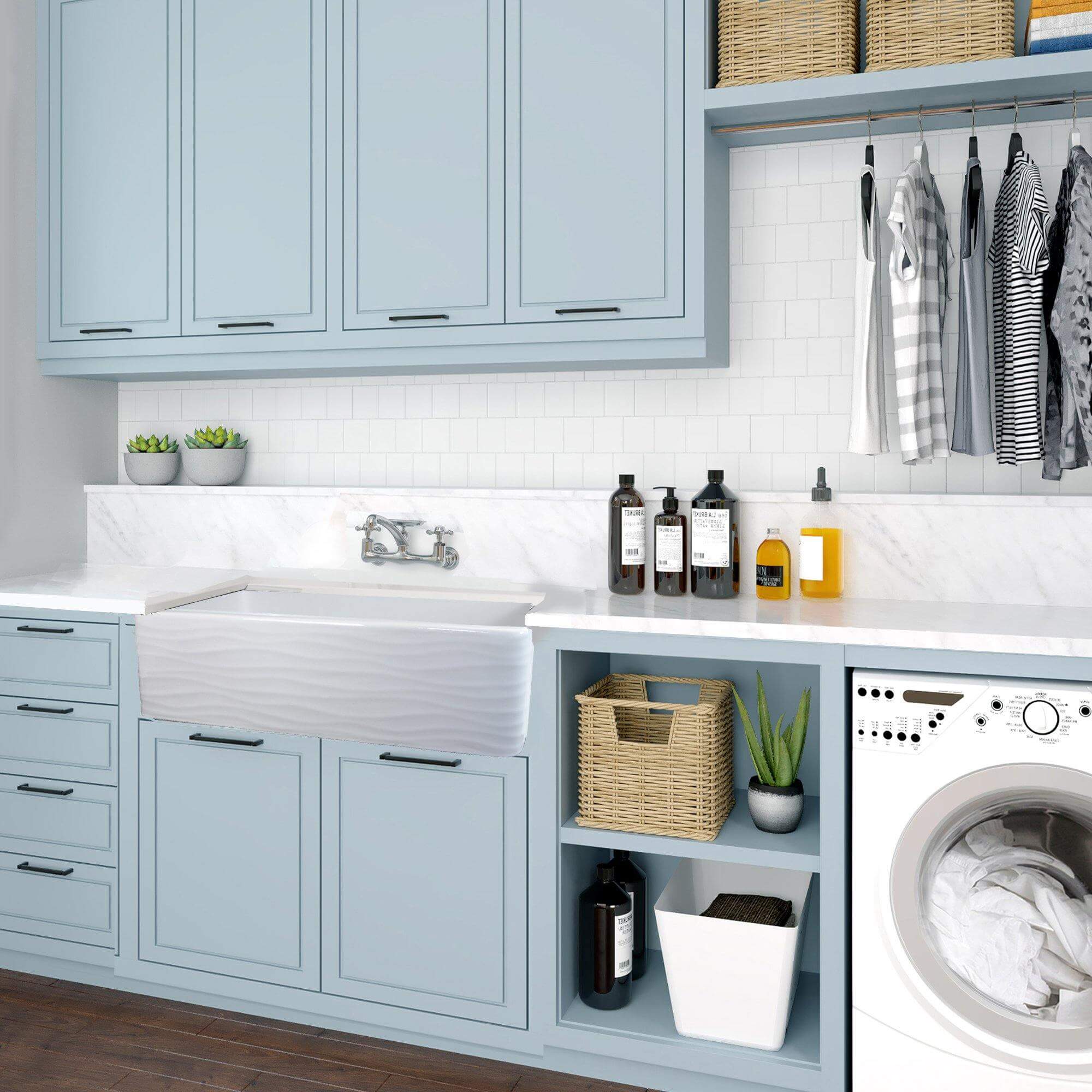 Nantucket Sinks Vineyard 33" Fireclay Farmhouse Sink, White, FCFS3320S-W-Waves - The Sink Boutique