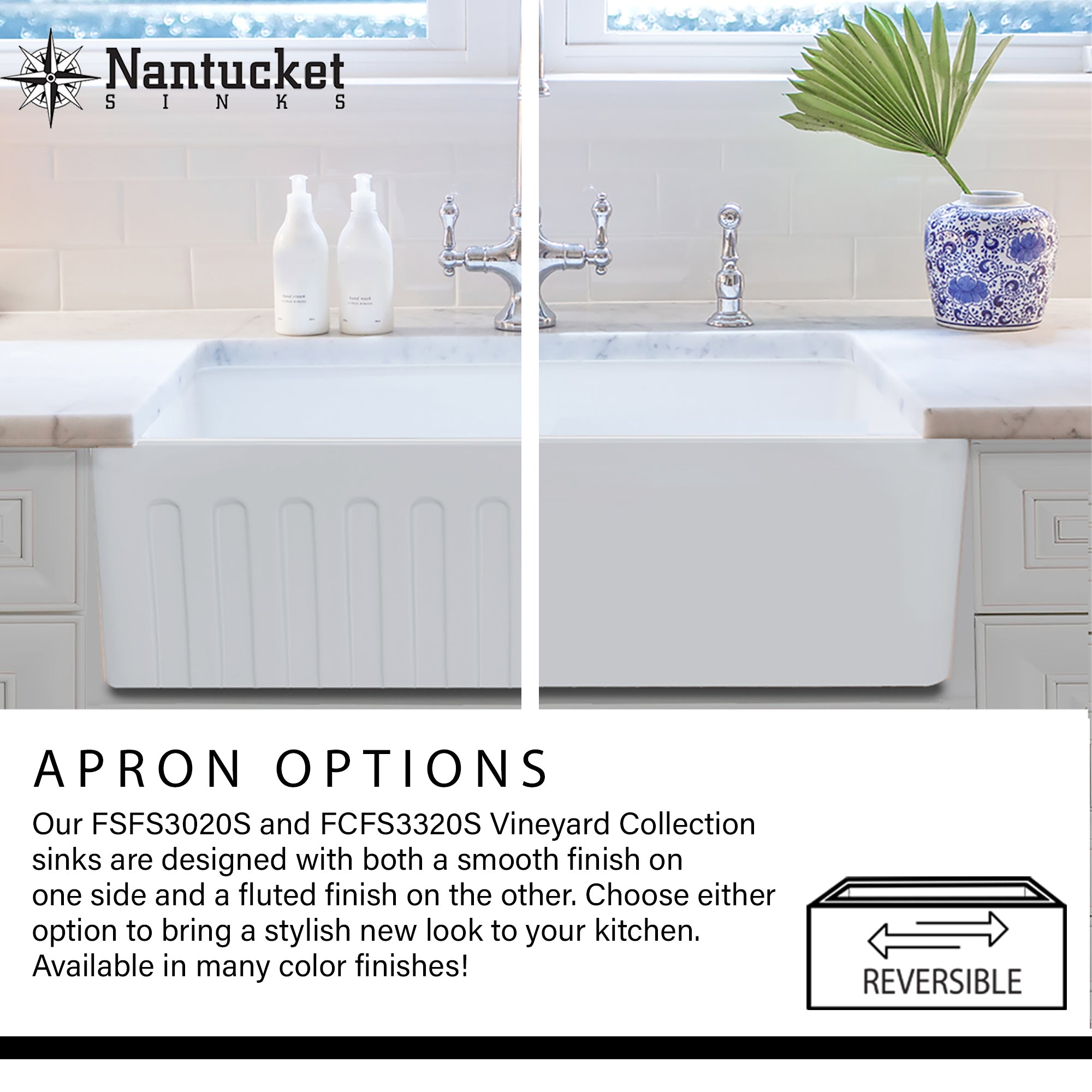 Nantucket Sinks Cape 36" Fireclay Farmhouse Sink, White, FCFS36-DB - The Sink Boutique