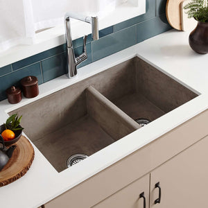 Alternate Image for Native Trails Farmhouse Double Bowl 33" NativeStone Concrete Farmhouse Sink, 60/40 Double Bowl, Ash, NSKD3321-A