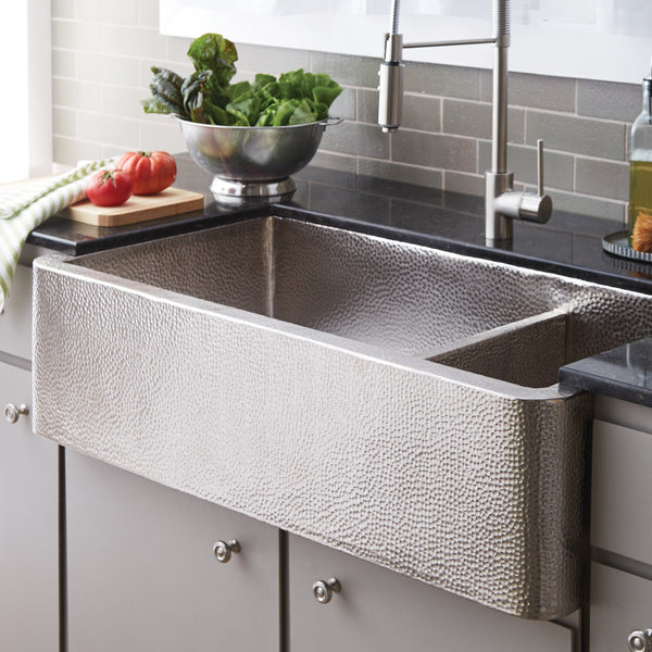 Native Trails Farmhouse Duet Pro 40" Nickel Farmhouse Sink, 70/30 Double Bowl, Brushed Nickel, CPK574