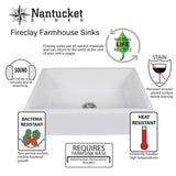 Nantucket Sinks Vineyard 33" Fireclay Farmhouse Sink, Light Green, FCFS3320S-ShabbyGreen - The Sink Boutique