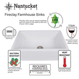 Nantucket Sinks Cape 24" Fireclay Farmhouse Sink, White, T-FCFS24 - The Sink Boutique