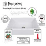 Nantucket Sinks Vineyard 23" Fireclay Farmhouse Sink, Grey, FCFS2418S-Concrete - The Sink Boutique