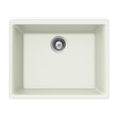Houzer 24" Composite Granite Undermount Single Bowl Kitchen Sink, White, G-100U CLOUD