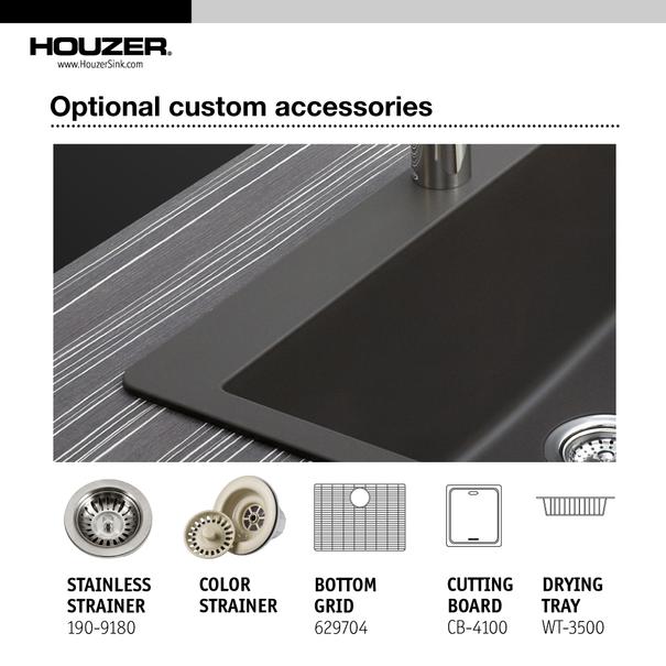 Houzer 24" Composite Granite Topmount Single Bowl Kitchen Sink, Brown, G-100 MOCHA