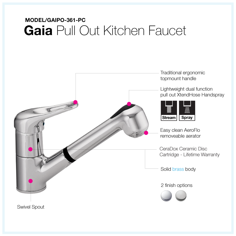 Houzer Gaia Pull Out Kitchen Faucet with CeraDox Technology Polished Chrome, GAIPO-361-PC - The Sink Boutique