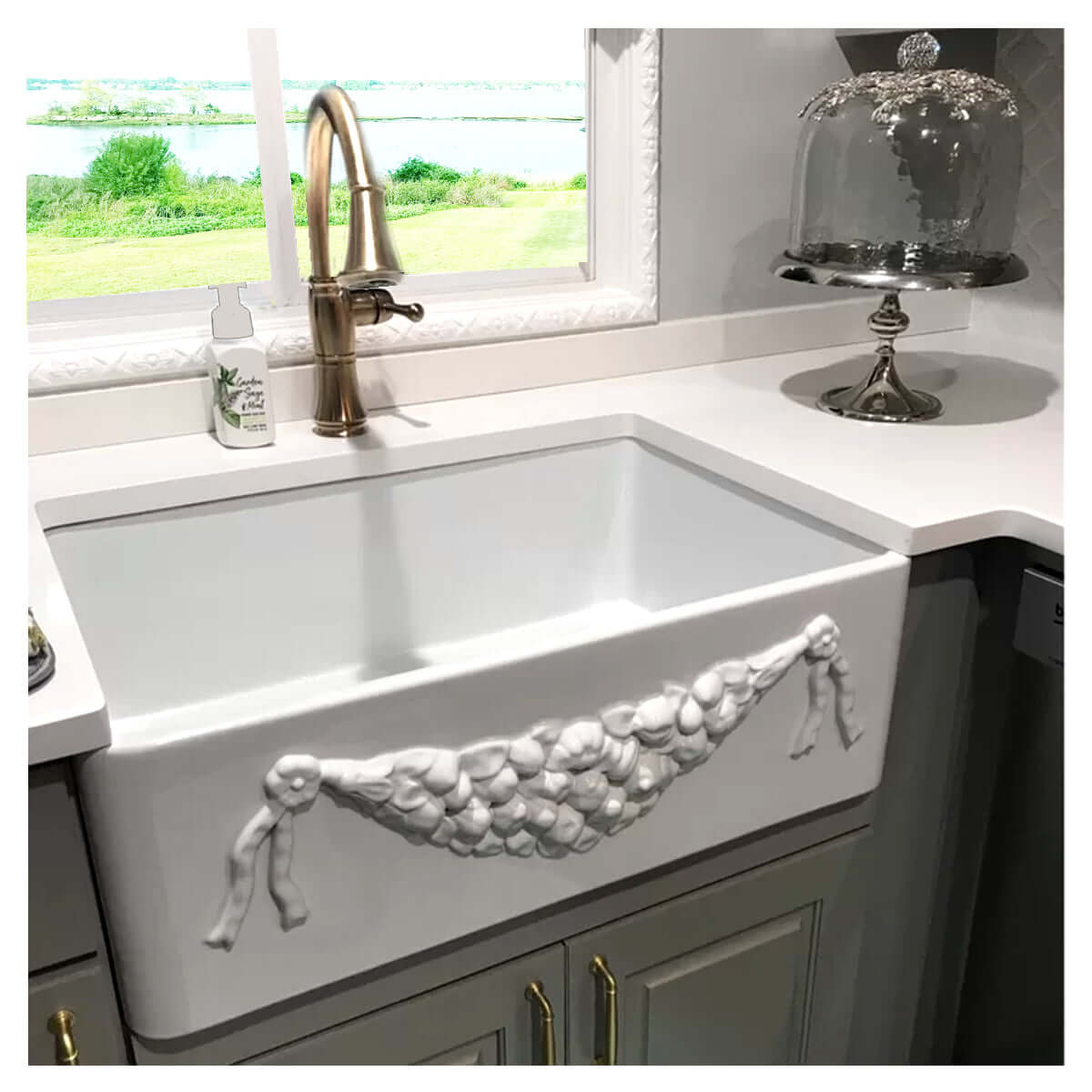 Nantucket Sinks Cape 30" Fireclay Farmhouse Sink, White, Garland-30W