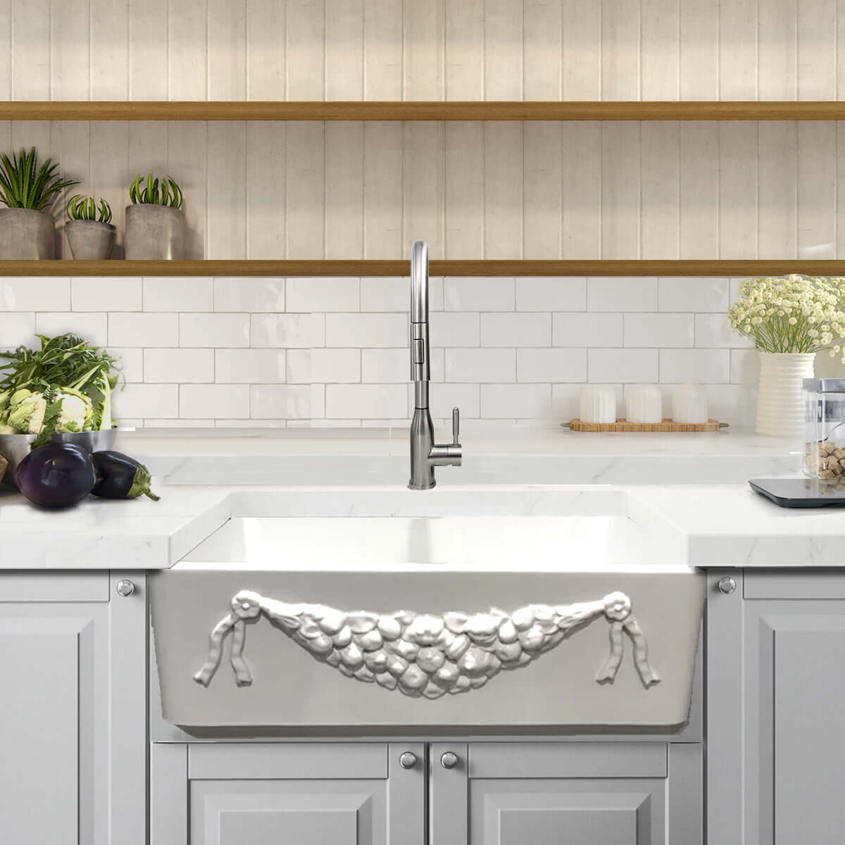 Nantucket Sinks Cape 30" Fireclay Farmhouse Sink, White, Garland-30W