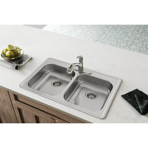 Alternate Image for Elkay Dayton 33" Stainless Steel Kitchen Sink, 50/50 Double Bowl, Satin, 3 Faucet Hole, GE233213