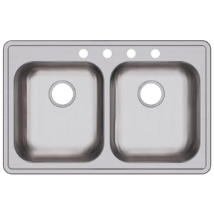 Alternate Image for Elkay Dayton 33" Stainless Steel Kitchen Sink, 50/50 Double Bowl, Satin, 4 Faucet Hole, GE233214