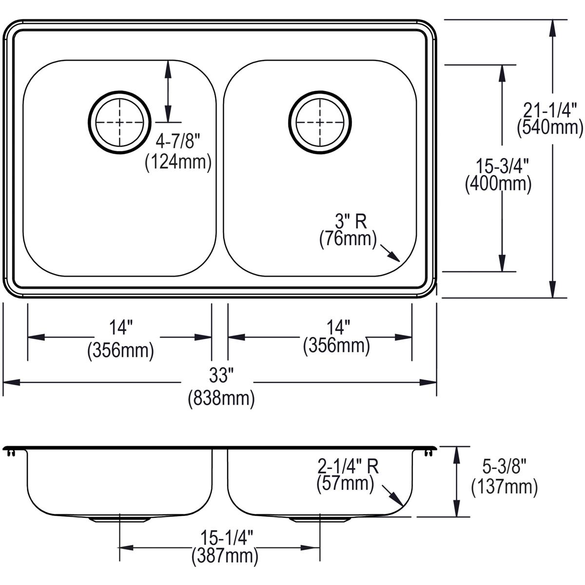 Elkay Dayton 33" Stainless Steel Kitchen Sink, 50/50 Double Bowl, Satin, GE233213 - The Sink Boutique