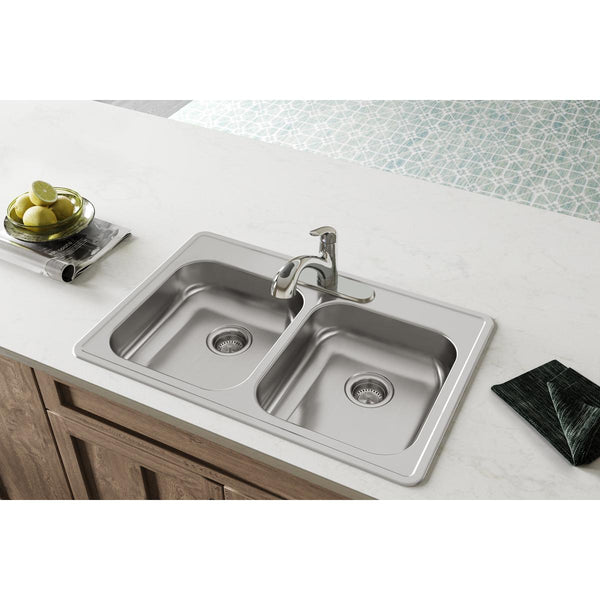 Elkay Dayton 33" Stainless Steel Kitchen Sink, 50/50 Double Bowl, Satin, GE233223