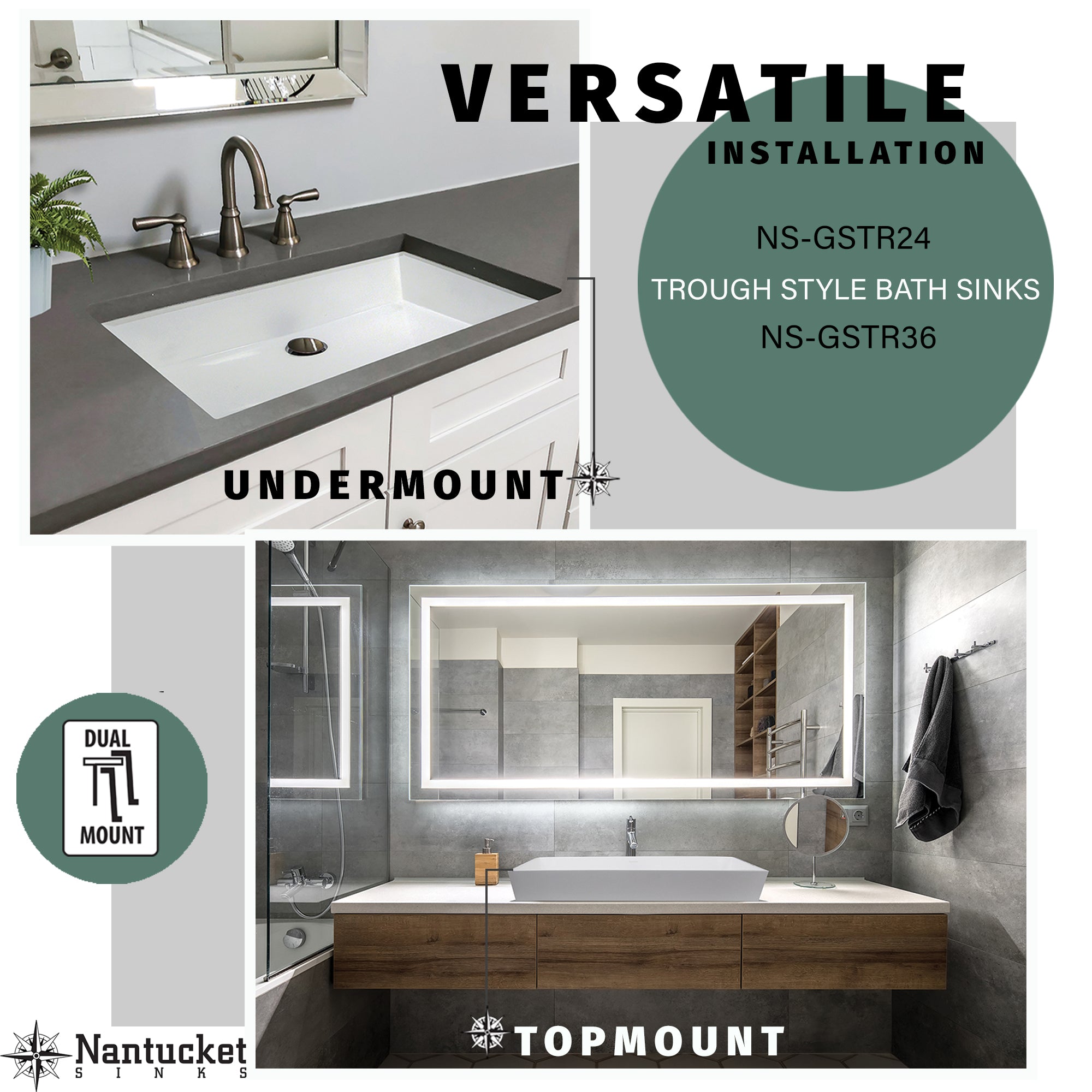 Nantucket Sinks Glacierstone 36" Bathroom Sink, White, NS-GSTR36 - The Sink Boutique
