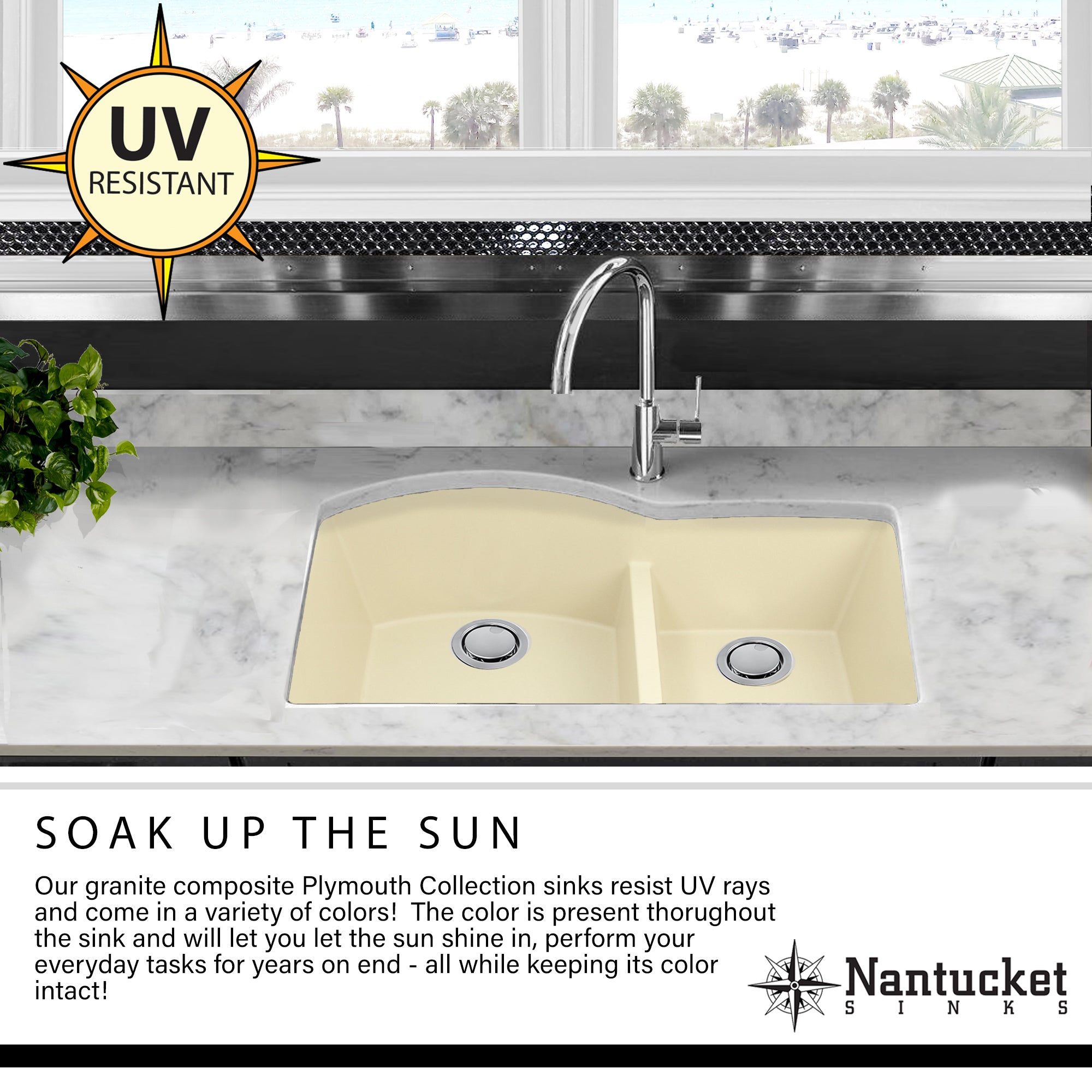 Nantucket Sinks Plymouth 33" Granite Composite Kitchen Sink, 60/40 Double Bowl, Brown, PR6040-BR-UM - The Sink Boutique