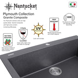 Nantucket Sinks Plymouth 34" Undermount Granite Composite Workstation Kitchen Sink with Accessories, White, PR3419-W-UM