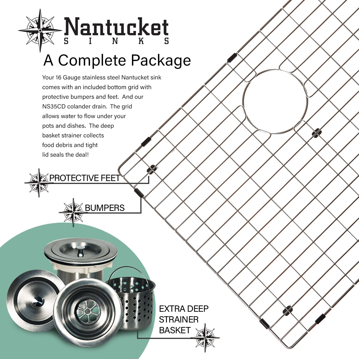 Nantucket Sinks Pro Series 32" Undermount 304 Stainless Steel Kitchen Sink with Accessories, 55/45 Double Bowl, Silver, 16 Gauge, ZR3219-OS-16