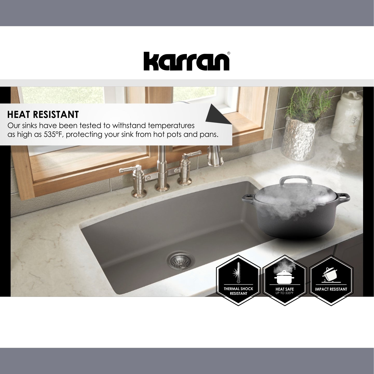 Karran 33" Undermount Quartz Composite Kitchen Sink, 60/40 Double Bowl, Concrete, QU-711-CN