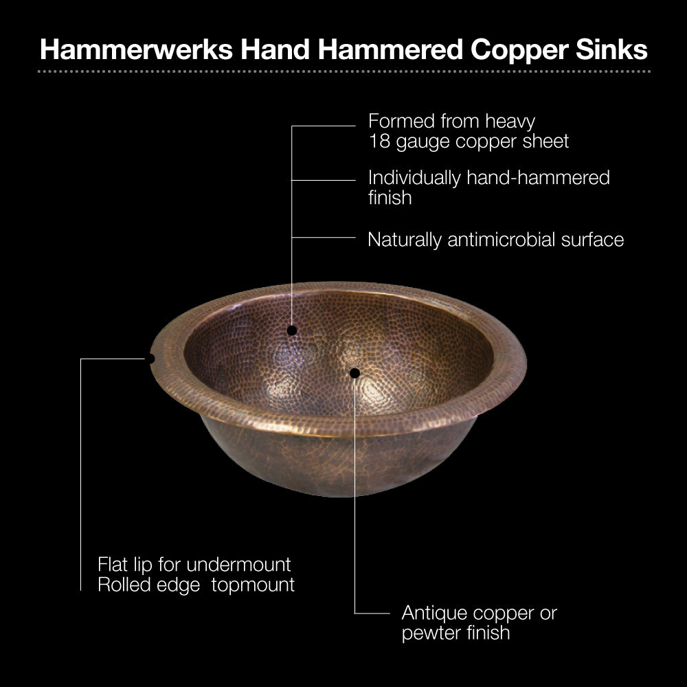 Houzer 17" Copper Topmount Bathroom Sink, HW-AUG1RS - The Sink Boutique