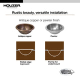 Houzer 17" Copper Topmount Bathroom Sink, Pewter, HW-AUG2RS - The Sink Boutique