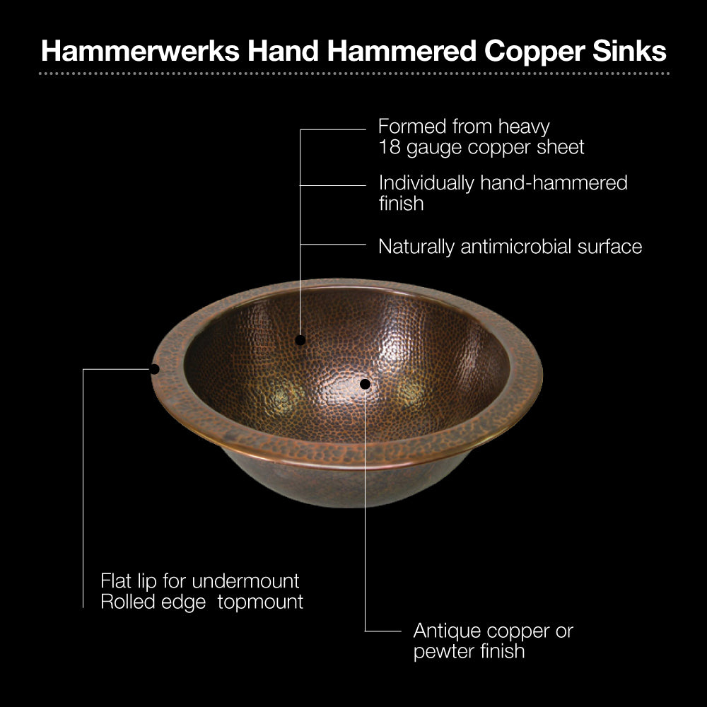 Houzer 12" Copper Flat Lip Bathroom Sink, HW-BAB1RF - The Sink Boutique