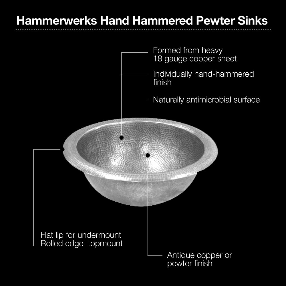 Houzer 12" Copper Topmount Bathroom Sink, Pewter, HW-BAB2RS - The Sink Boutique
