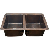 Houzer 34" Copper Undermount Double Bowl Kitchen Sink, HW-CHA12