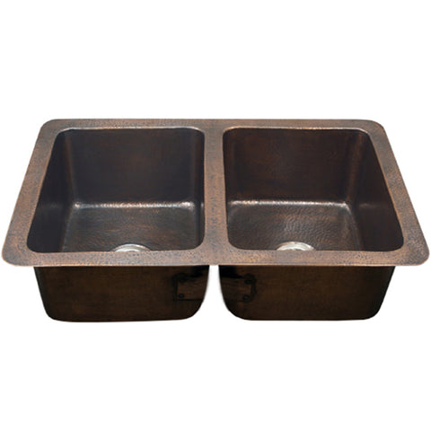 Houzer 34" Copper Undermount Double Bowl Kitchen Sink, HW-CHA12