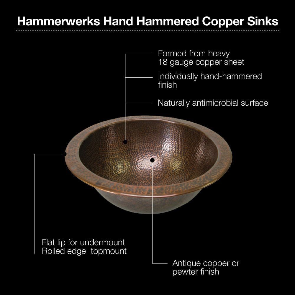 Houzer 15" Copper Flat Lip Bathroom Sink, HW-CLA1RF - The Sink Boutique