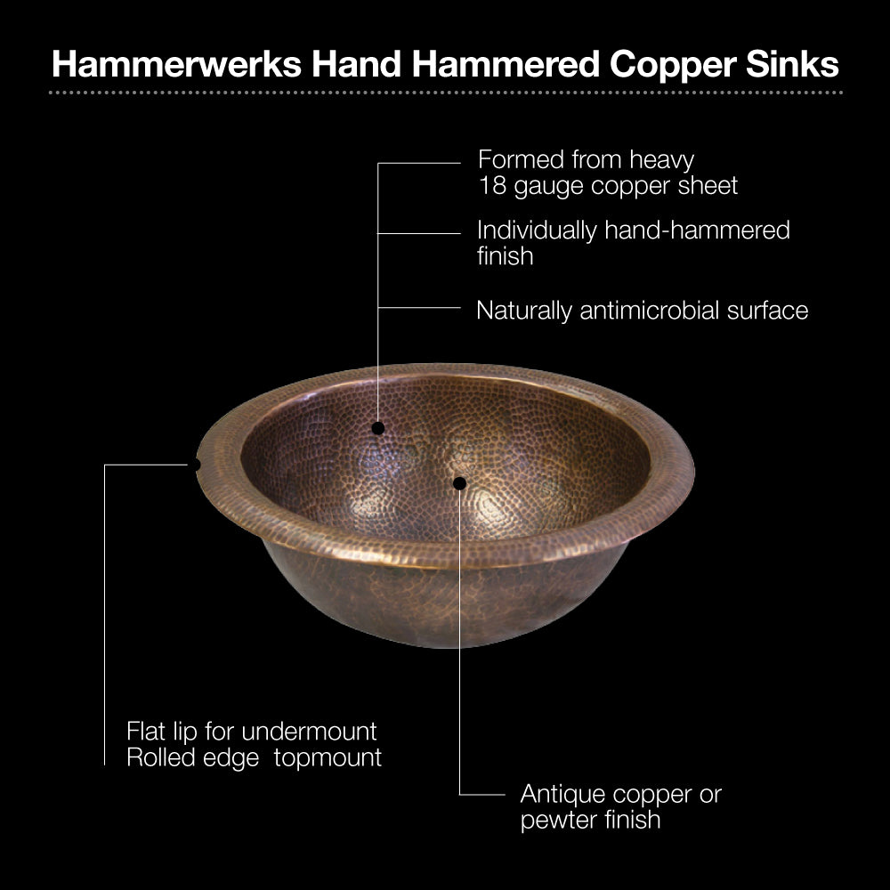 Houzer 15" Copper Topmount Bathroom Sink, HW-CLA1RS - The Sink Boutique