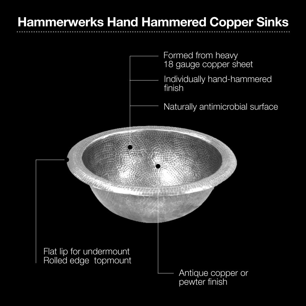 Houzer 15" Copper Topmount Bathroom Sink, Pewter, HW-CLA2RS - The Sink Boutique