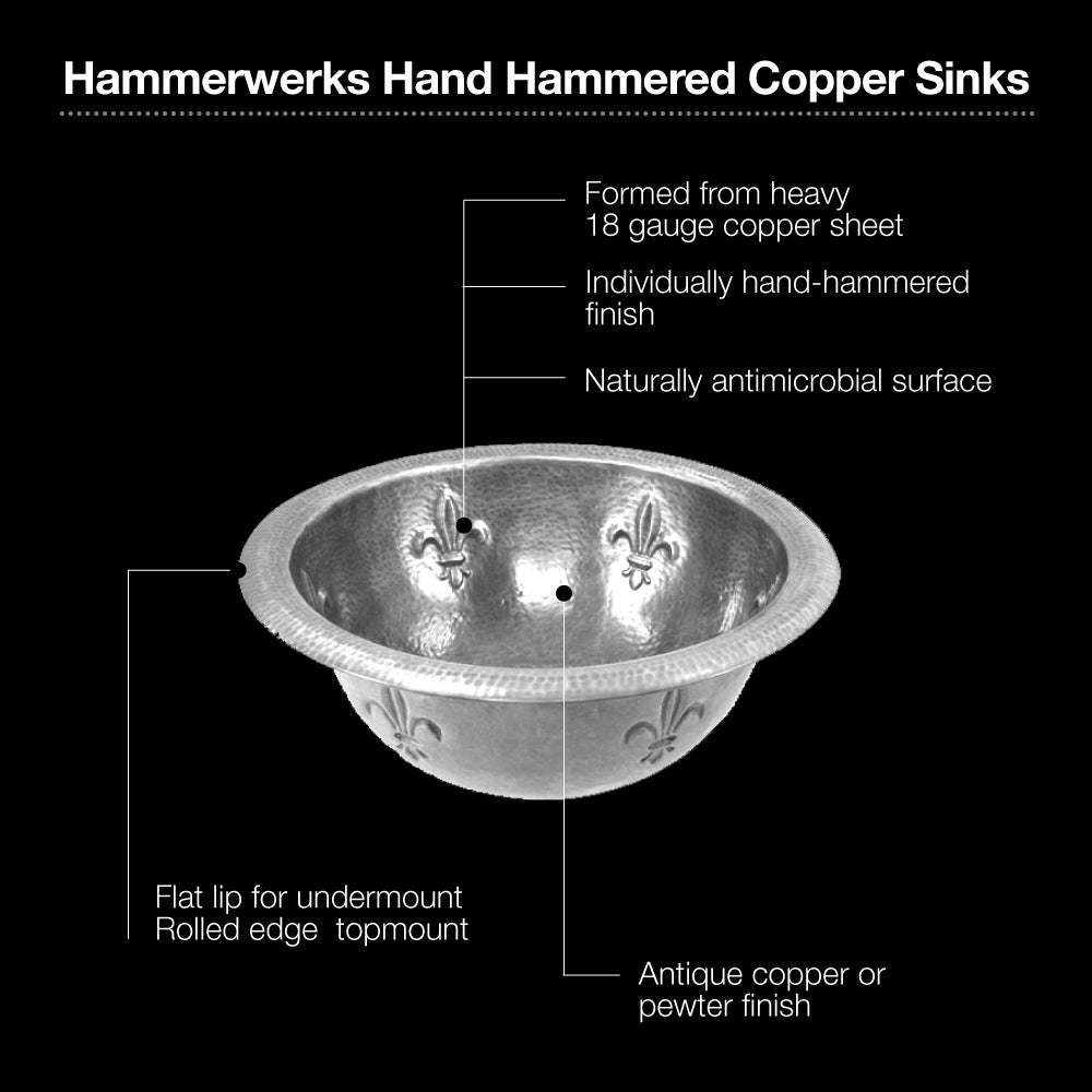 Houzer 15" Copper Topmount Bathroom Sink, Pewter, HW-FAM2RS - The Sink Boutique